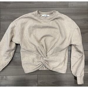 Frame Brand Heathered Oatmeal Crew Neck Twisted Sweatshirt XS Cropped